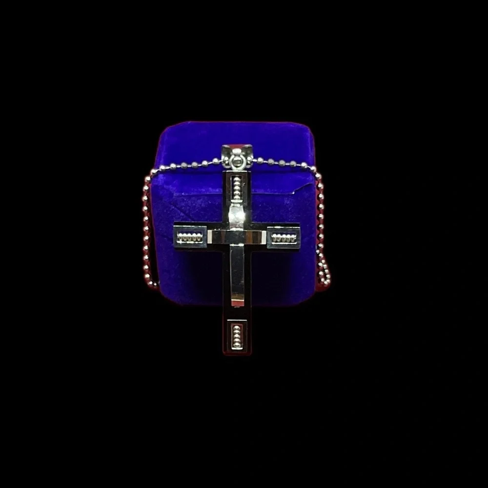 Zales Black Onyx and Stainless Steel Cross w/Chain 18”